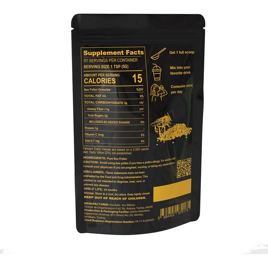 Organic Bee Pollen Granules – 1 Lb (454G) – Raw & Natural – EU & USDA Organic Certified – Halal, Kosher, GMP, ISO 22000 – Premium Anatolian Bee Pollen Superfood