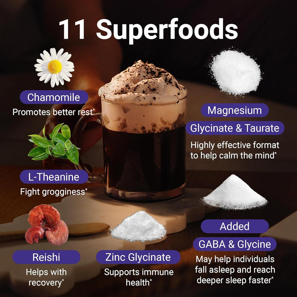 Moonbrew Nighttime Extra Strength Magnesium Hot Cocoa, Natural Sleep Aid Drink Mix for Adults - Calming Melatonin-Free Sleep Support - Hot Chocolate Powder with L-Theanine & Zinc Glycinate