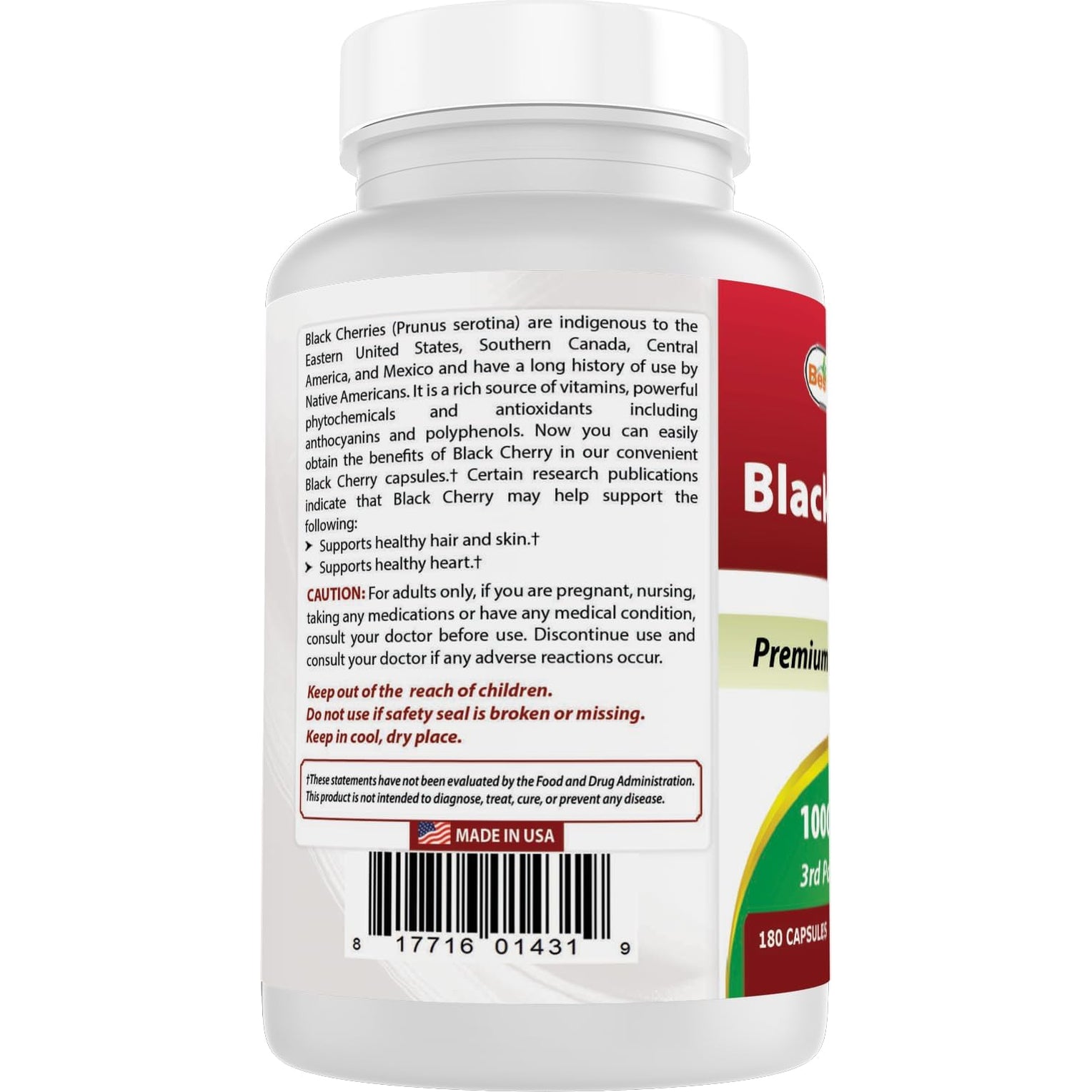 Best Naturals Black Cherry 1000 Mg Capsule, 180 Count