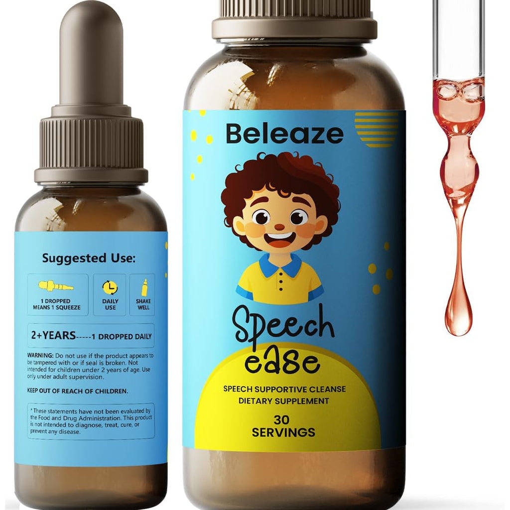 Speech Ease Kids Supplement – Natural Speech Support Drops with Vitamin B12, Folate & Vitamin D | Heavy Metal Cleanse for Brain Health, Communication & Confidence | Gluten-Free, Non-Gmo, Made in USA