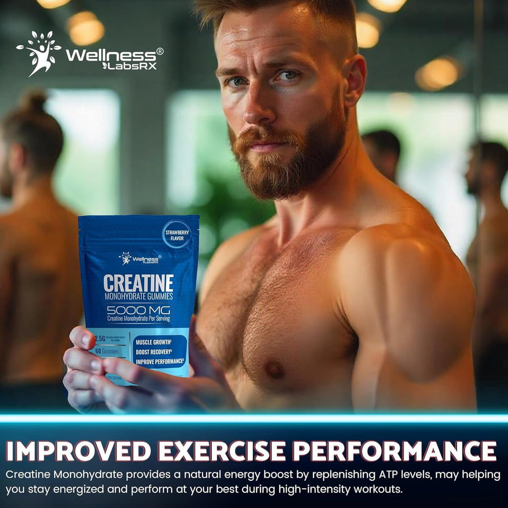 Creatine Gummies 5000Mg, 30 Servings Creatine Monohydrate Gummies - Third-Party Tested Creatine for Women, Strawberry Flavor Creatine for Men, Muscle Growth, Strength, and Recovery - Pack of 1