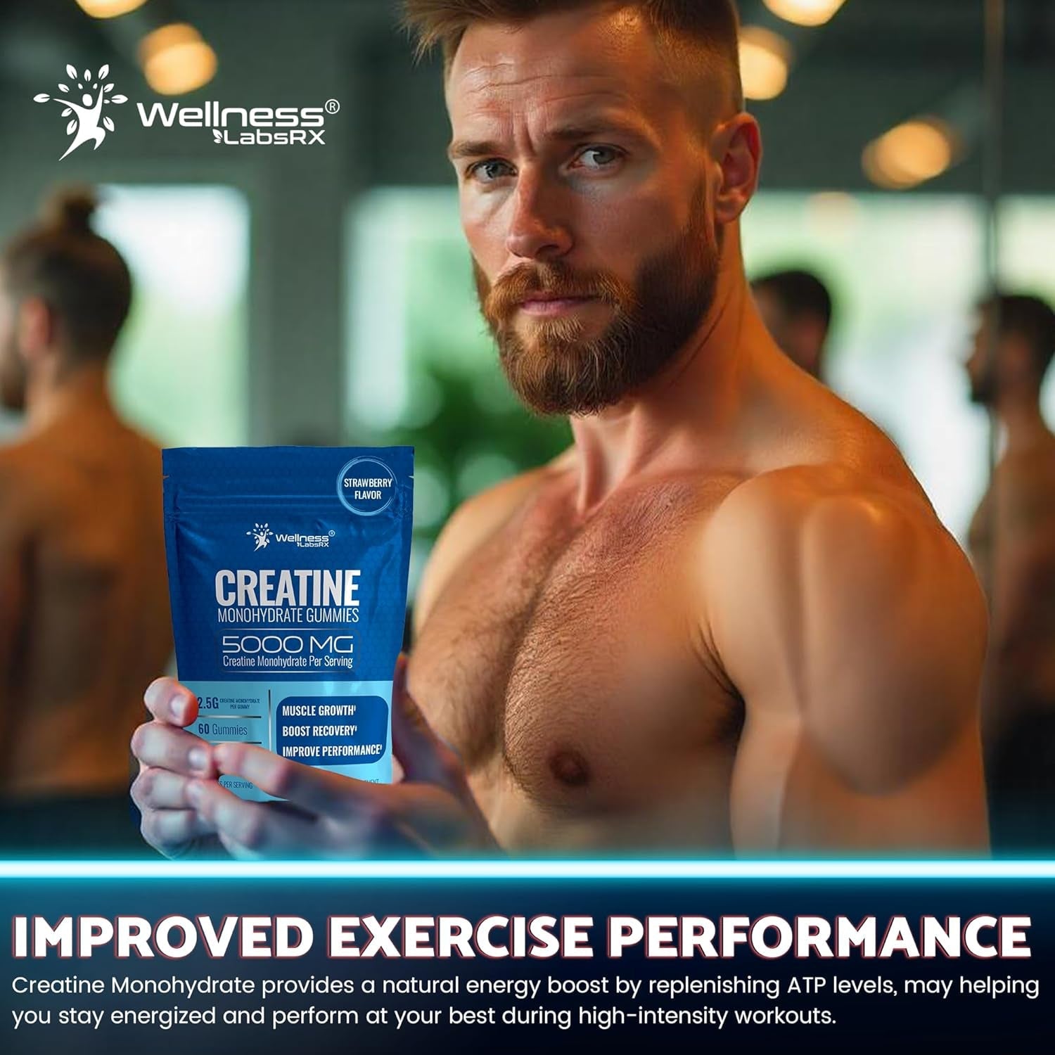Creatine Gummies 5000Mg, 30 Servings Creatine Monohydrate Gummies - Third-Party Tested Creatine for Women, Strawberry Flavor Creatine for Men, Muscle Growth, Strength, and Recovery - Pack of 1
