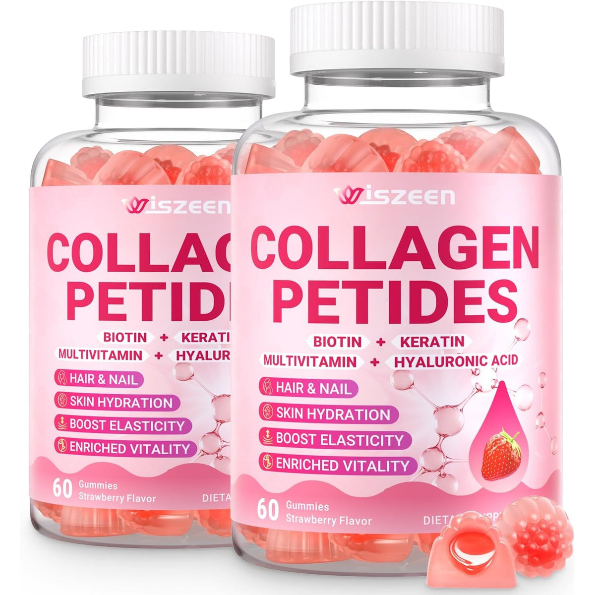 Collagen Gummies for Women, Sugar-Free Hydrolyzed Collagen Gummy with Type I, II, III, V, X Collagen Peptides, Biotin, Hyaluronic Acid & Multivitamins, Promote Skin/Hair/Nail/Bones, 120 Cts