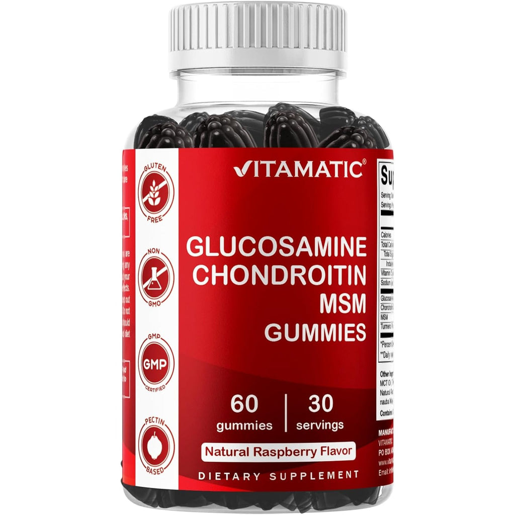 Vitamatic Glucosamine Chondroitin Gummies with MSM & Vitamin E – Joint Support Formula – 60 Pectin-Based Vegan Gummies