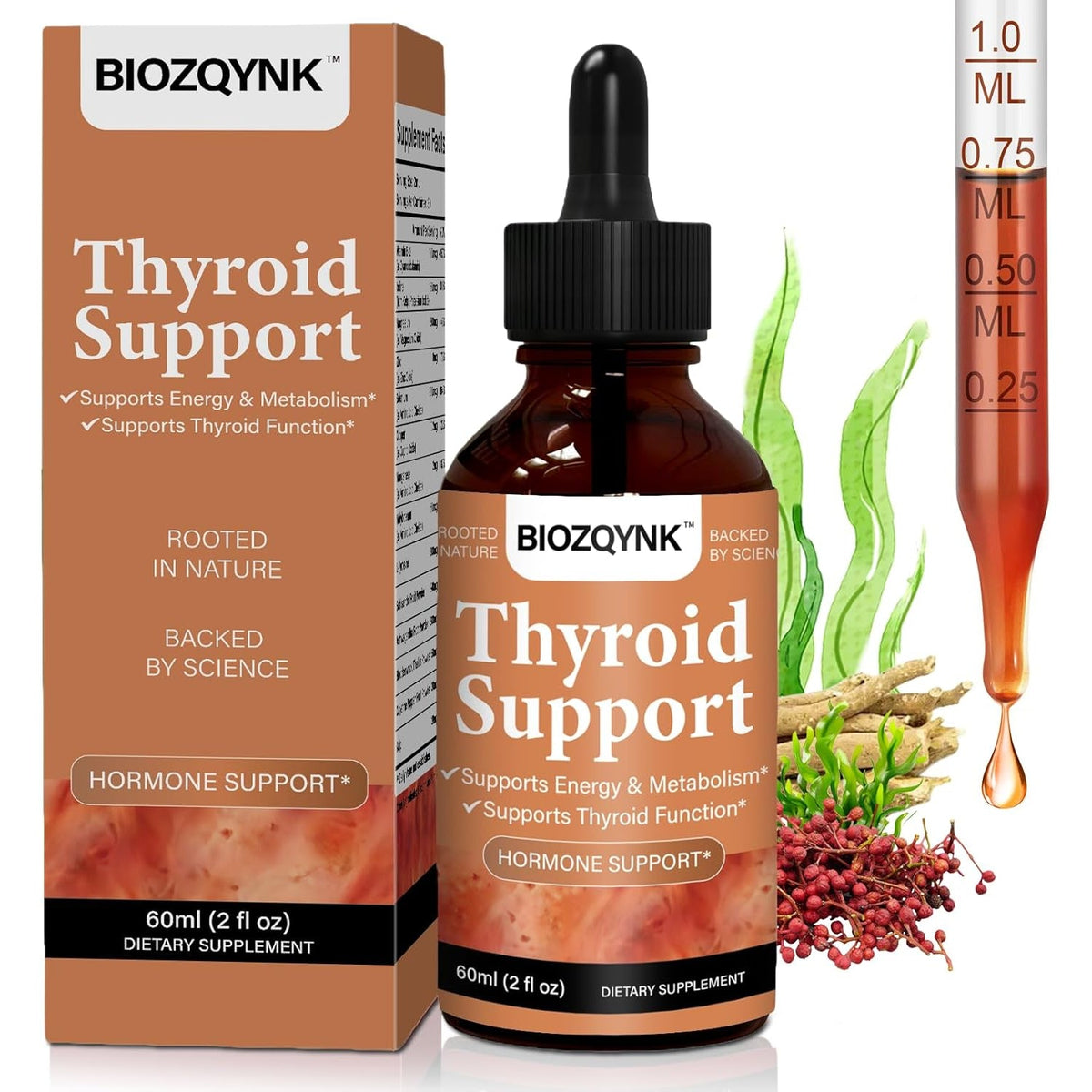 Thyroid Support Liquid Drops – Multi-Nutrient & Herbal Balance Formula with Iodine, Selenium, Zinc, Ashwagandha, Schisandra & Kelp – Metabolism, Energy & Focus Support – 2 Fl Oz (60 Ml)
