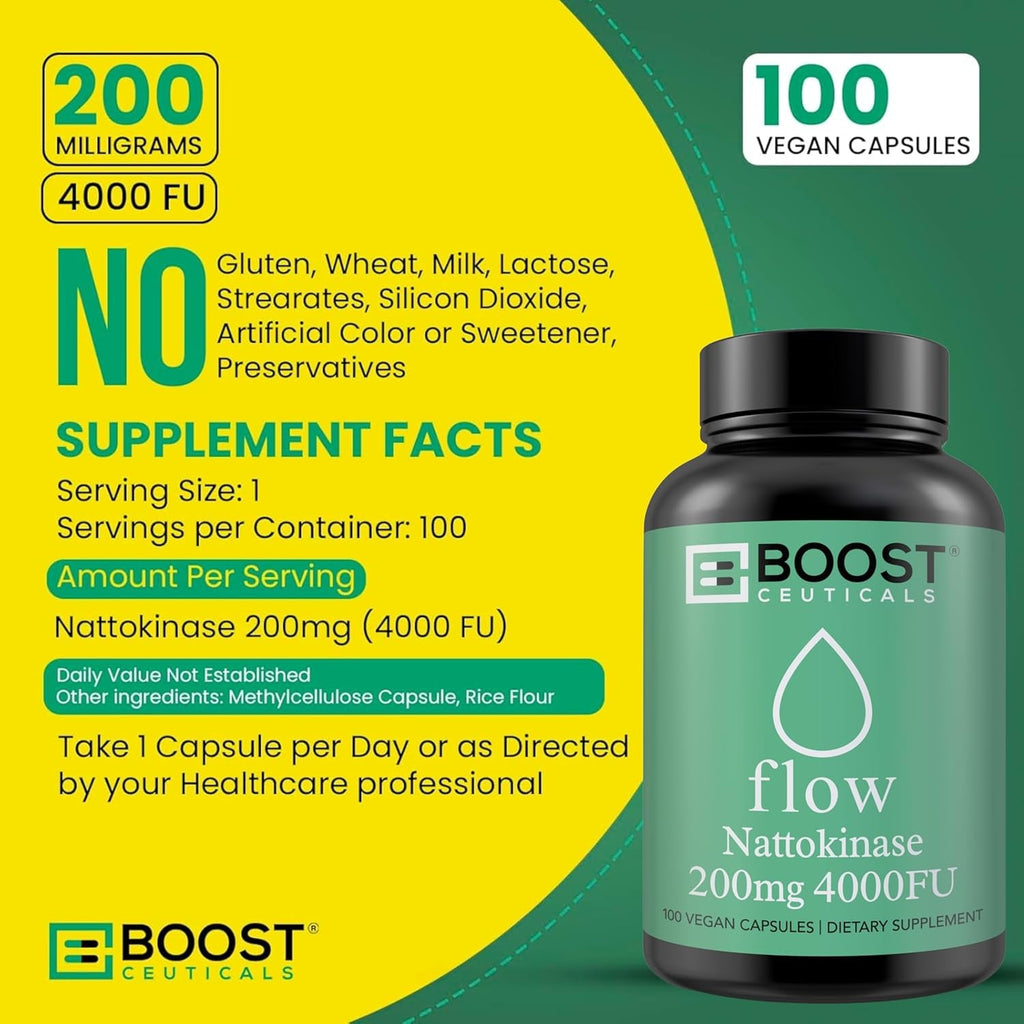 Nattokinase 4000 FU 100 Capsules | Vegan No K2 No Fillers | Clean Enzyme for Circulation & Blood Thinner & Blood Flow Support | Boostceuticals