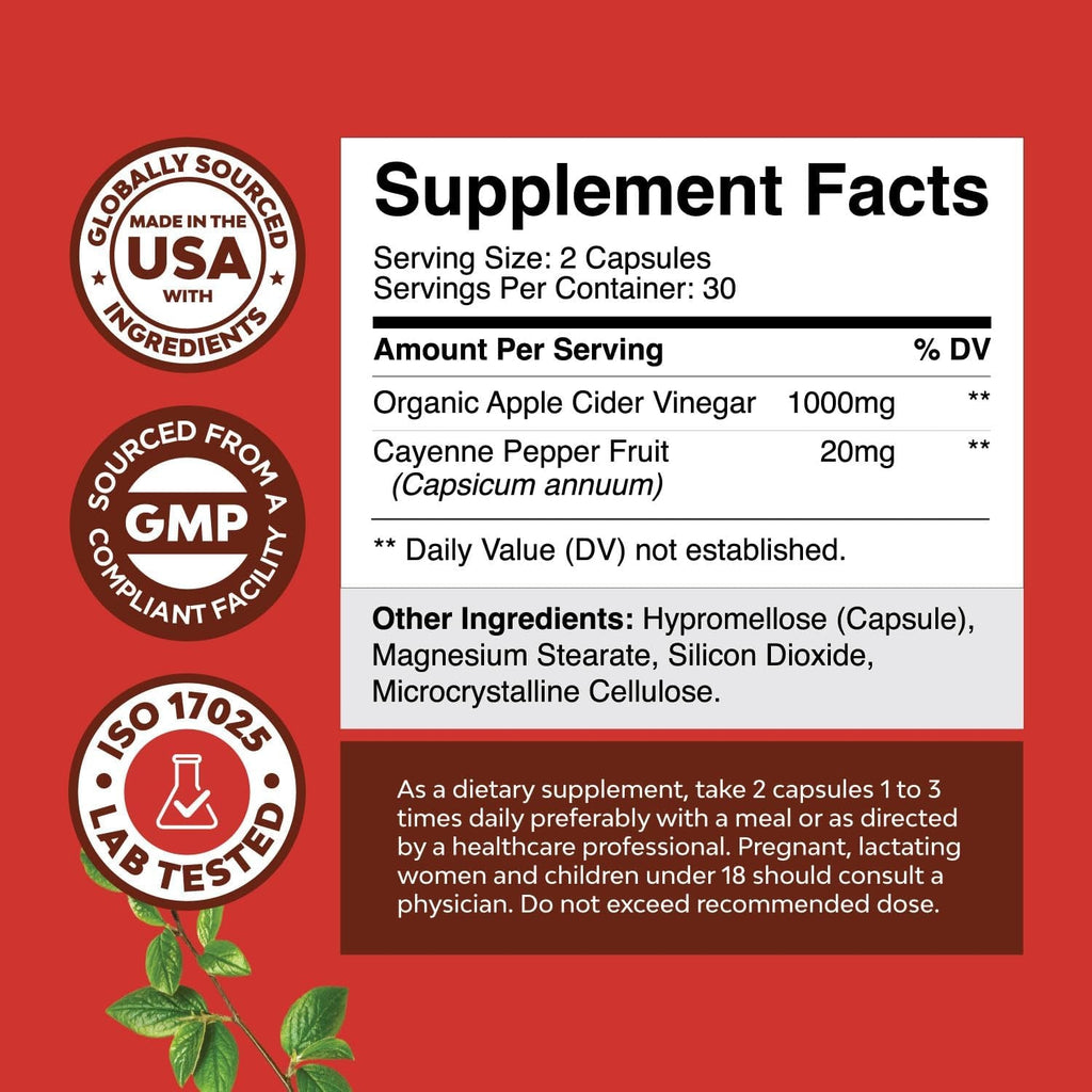 Cleansing Apple Cider Vinegar Capsules - ACV Cleanse and Detox Pills for Gut and Digestive Health with Slimming Cayenne - Extra Strength ACV Capsules for Gut Cleanse and Full Body Detox - 60 Count