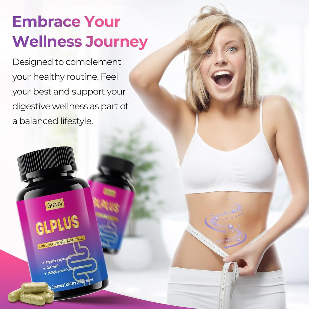 Grevol GLP1 Support Supplement for Women : Berberine Supplement with Ceylon Cinnamon & Akkermansia for Weight Management - Appetite Suppressant & Metabolism Support – 60 Capsules