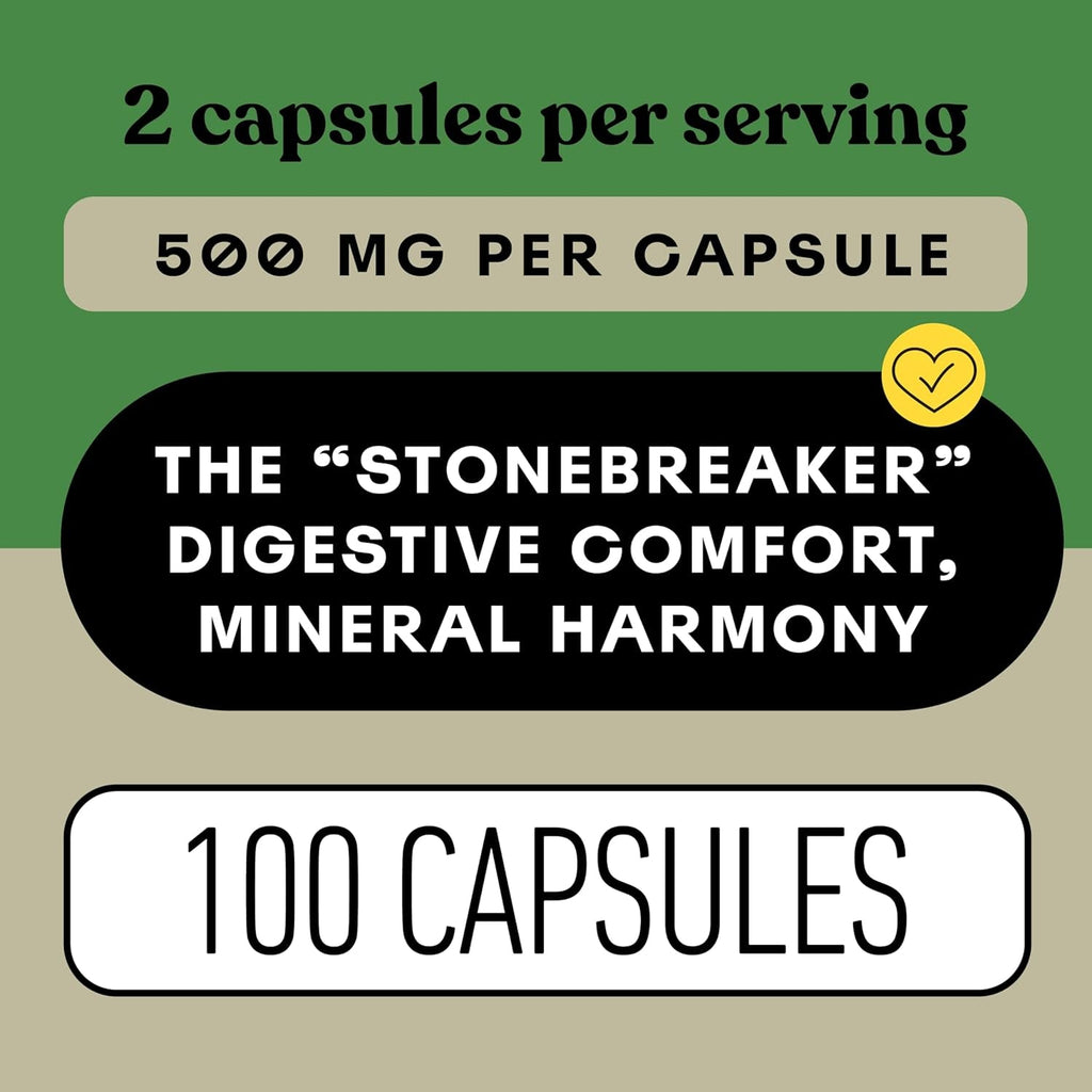 Chanca Piedra Organic Capsules 500Mg - Phyllanthus Niruri Stonebreaker Extract, Kidney Gallbladder Liver Support, 100 Chanca Piedra Capsules, Non GMO, Alcohol Free, Vegan Herbal Supplement Made in USA