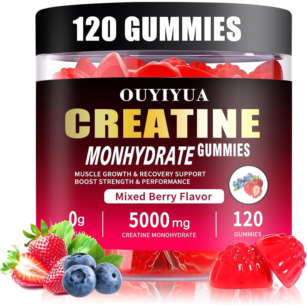 Creatine Monohydrate Gummies 5000Mg for Men & Women - Sugar Free Pre-Workout Supplement, Chewables for Muscle Strength, Muscle Builder, Energy Boost, Mixed Berry Flavor, 120 Count