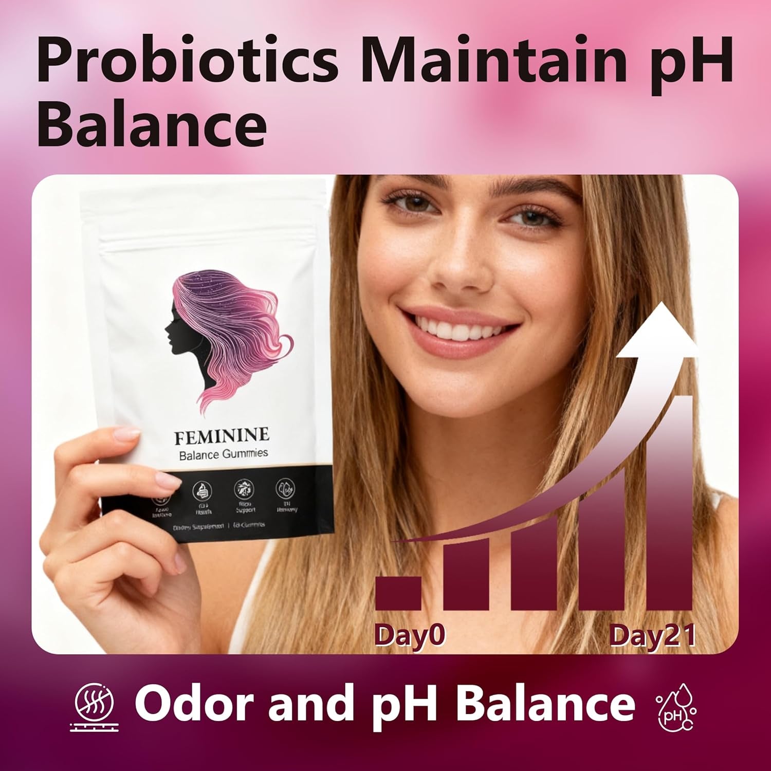 Feminine Balance Gummies, Premium Feminine Balance Gummies, Vegan Hawaiian Pineapple, Vaginal Health Support, Gluten-Free, 60 Gummies (1)