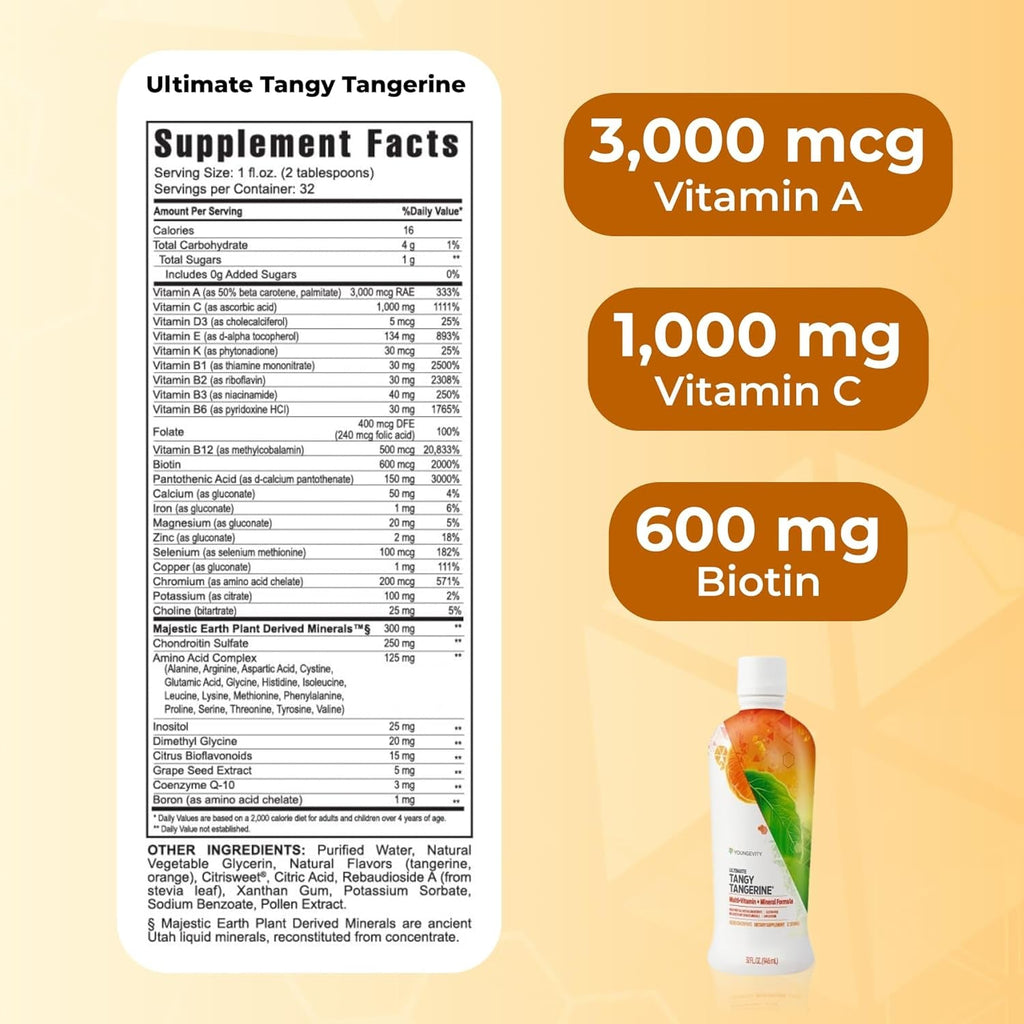 Youngevity Majestic Earth - Ultimate Tangy Tangerine®, 32 FL Oz – Gluten-Free Liquid Multivitamins for Men, Women & Daily Immune Support for Kids – Boost Complete Nutritional Drink for Health, Energy