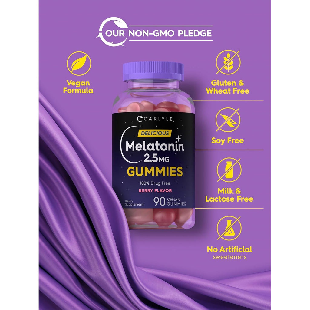 Carlyle Melatonin 2.5 Mg Gummies | 90 Count | Berry Flavor Gummy Supplement | Vegan, Non-Gmo, Gluten Free