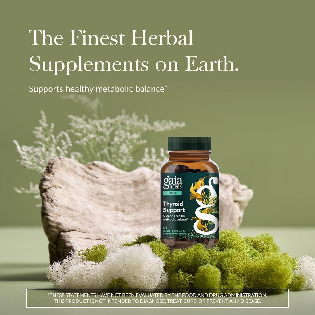Gaia Herbs Thyroid Support - Made with Ashwagandha, Kelp, Brown Seaweed & Schisandra to Support Healthy Metabolic Balance & Overall Well-Being* - 60 Vegan Liquid Phyto-Caps (30 Servings)