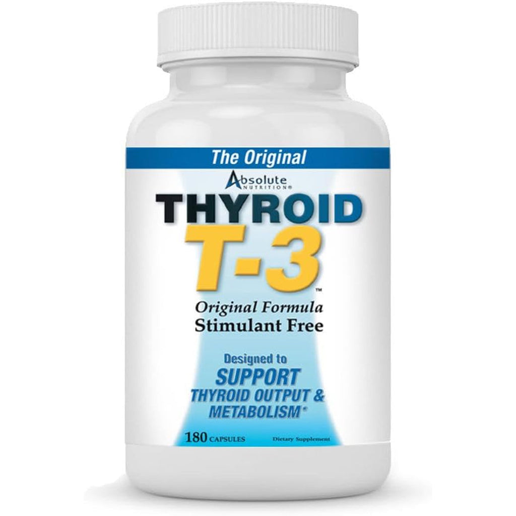 Absolute Nutrition Thyroid T-3 Radical Metabolic Booster, Energy & Focus Unflavored Thyroid Support Formula Capsules, Natural Metabolism Booster, Support Healthy Thyroid Function, 180 Capsules