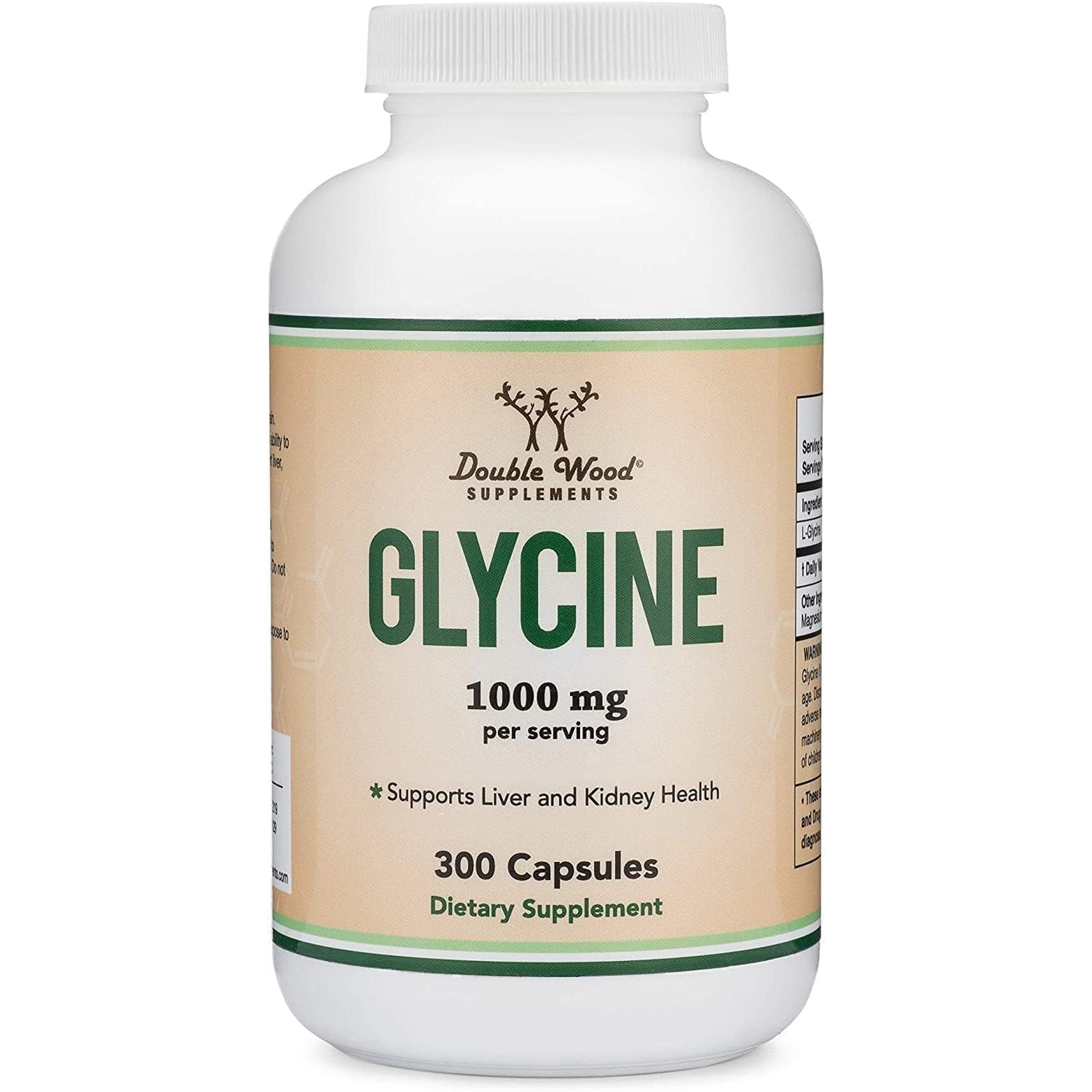 Glycine Supplement - 1,000Mg Glycine Powder per Serving (300 Capsules) the Relaxing Amino Acid (Glicina) (Third Party Tested, Gluten Free, Non-Gmo) by Double Wood