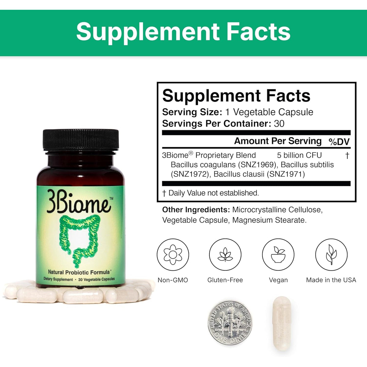 3Biome - Natural Probiotic Supplement - Non-Gmo, Vegan, Gluten-Free