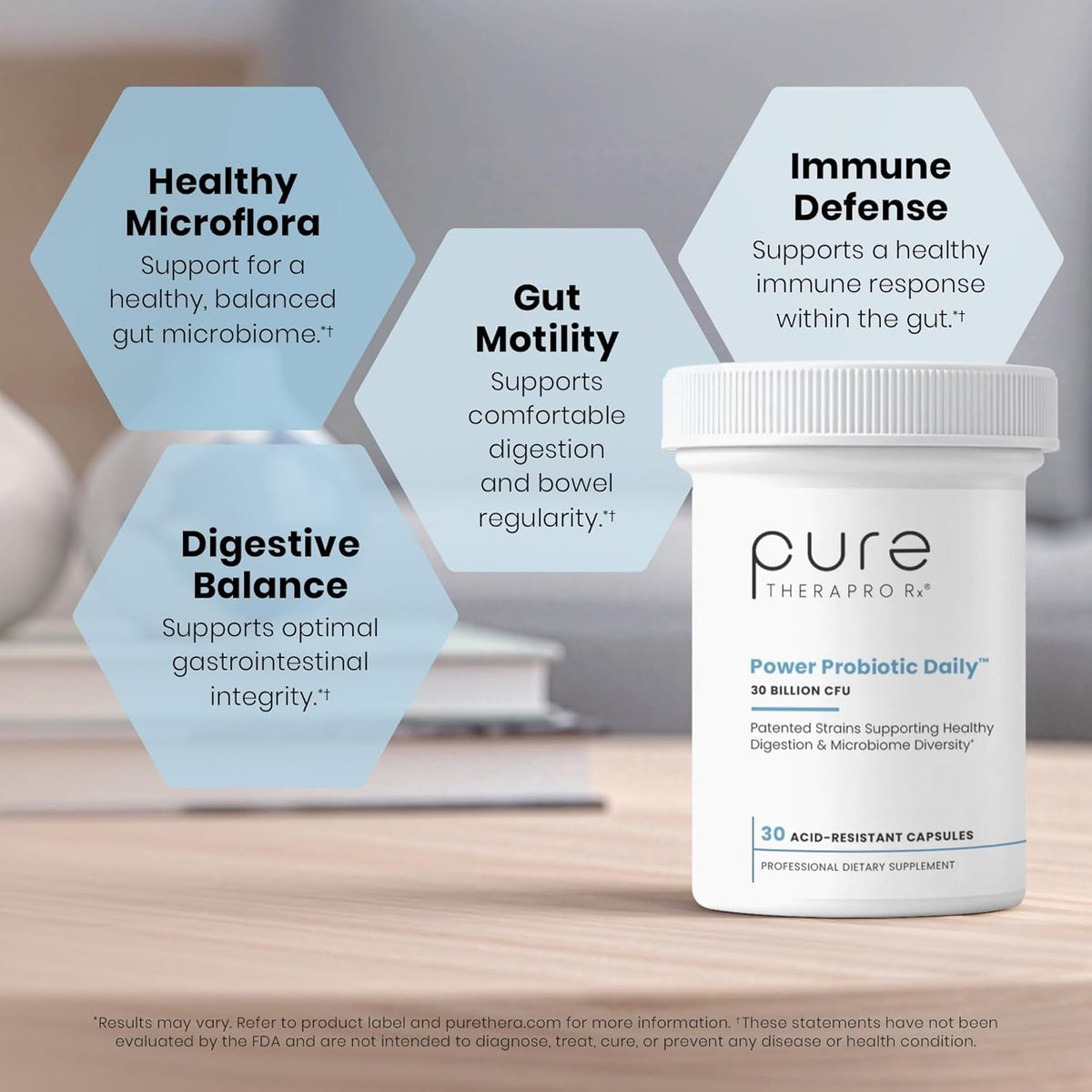 Pure Therapro Rx Power Probiotic Daily - 30 Acid-Resistant Capsules | 4 Proven Strains - 30 Billion Cfu/Capsule | Patented Activ-Vial Desiccant Bottle to Ensure Freshness | NO Refrigeration Required
