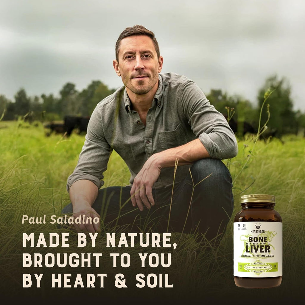 Heart & Soil – 100% Grass Fed & Finished Bone Marrow & Beef Liver from Regenerative Cattle – Supports Bones, Joints, Tissue & Skin – 3000Mg Libido Booster for Women & Men – Glass Bottle – 180 Capsules