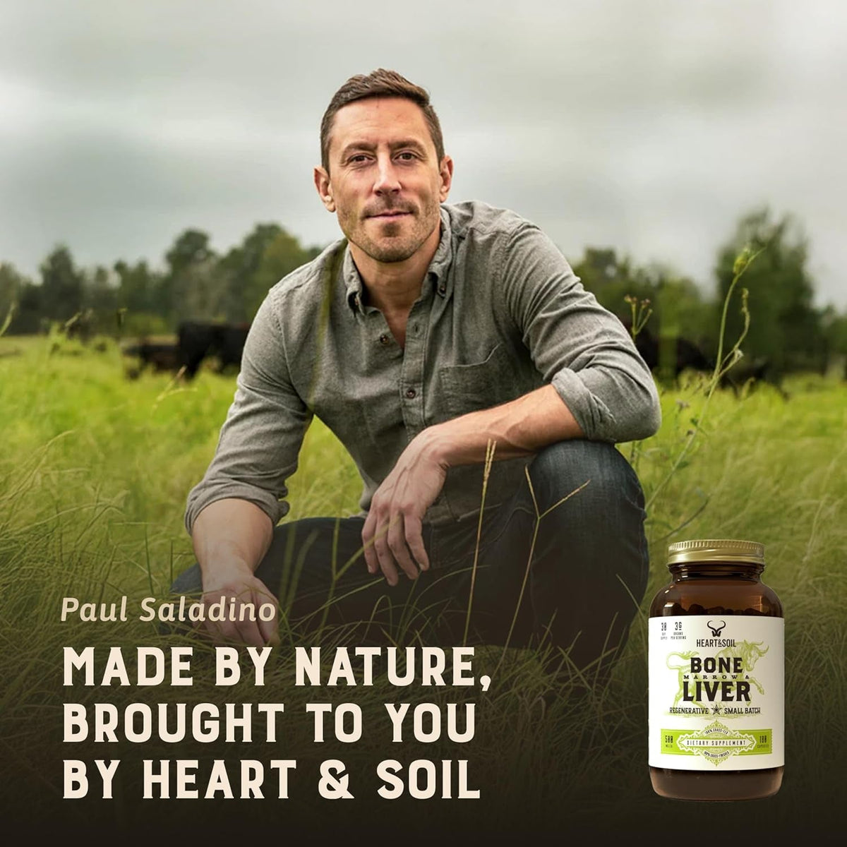Heart & Soil – 100% Grass Fed & Finished Bone Marrow & Beef Liver from Regenerative Cattle – Supports Bones, Joints, Tissue & Skin – 3000Mg Libido Booster for Women & Men – Glass Bottle – 180 Capsules