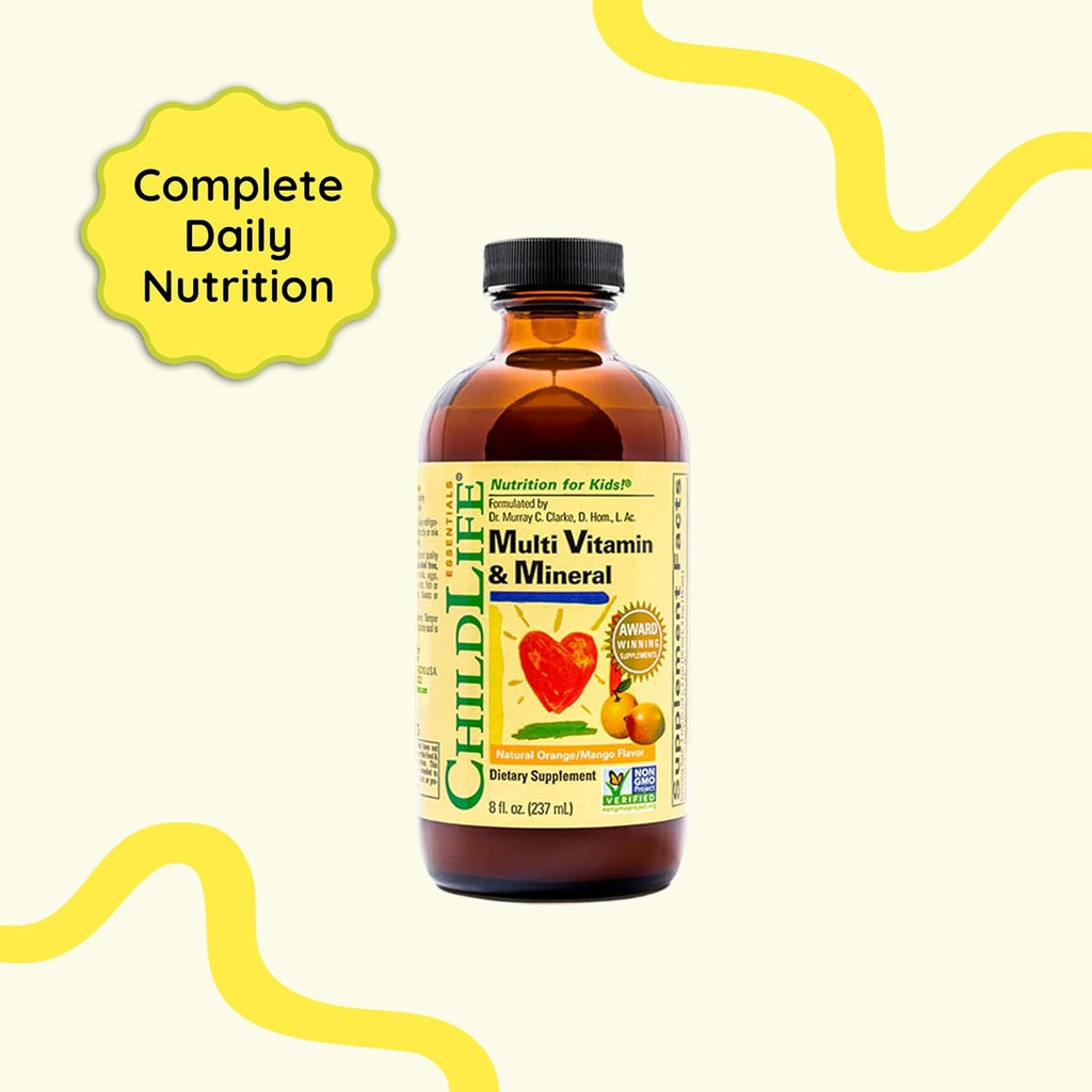 CHILDLIFE ESSENTIALS Kids Multivitamin & Mineral - Vitamins for Kids, Liquid Multivitamin Supplement for Toddler & Baby Wellness - Natural Orange & Mango Flavor, 8 Fl Oz (Pack of 1)