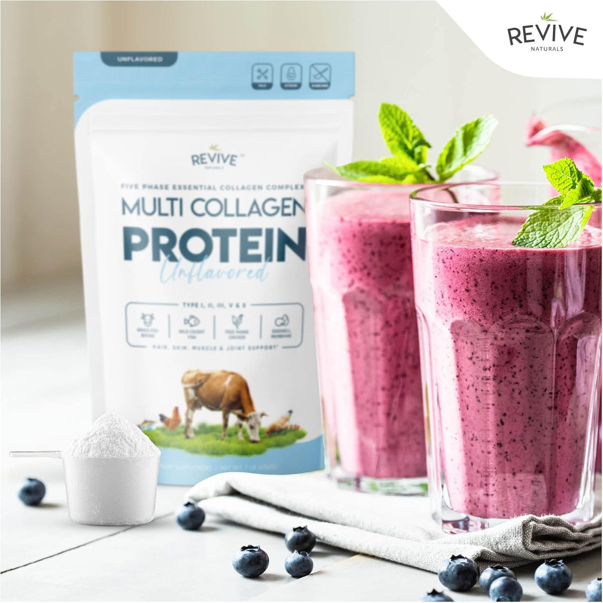 Multi Collagen Hydrolyzed Protein Powder (16Oz) - Types I, II, III, V & X - Grass Fed Bovine (Peptan®), Wild Caught Marine, Free Roaming Chicken & Eggshell Collagen Peptides, Non-Gmo, GF.