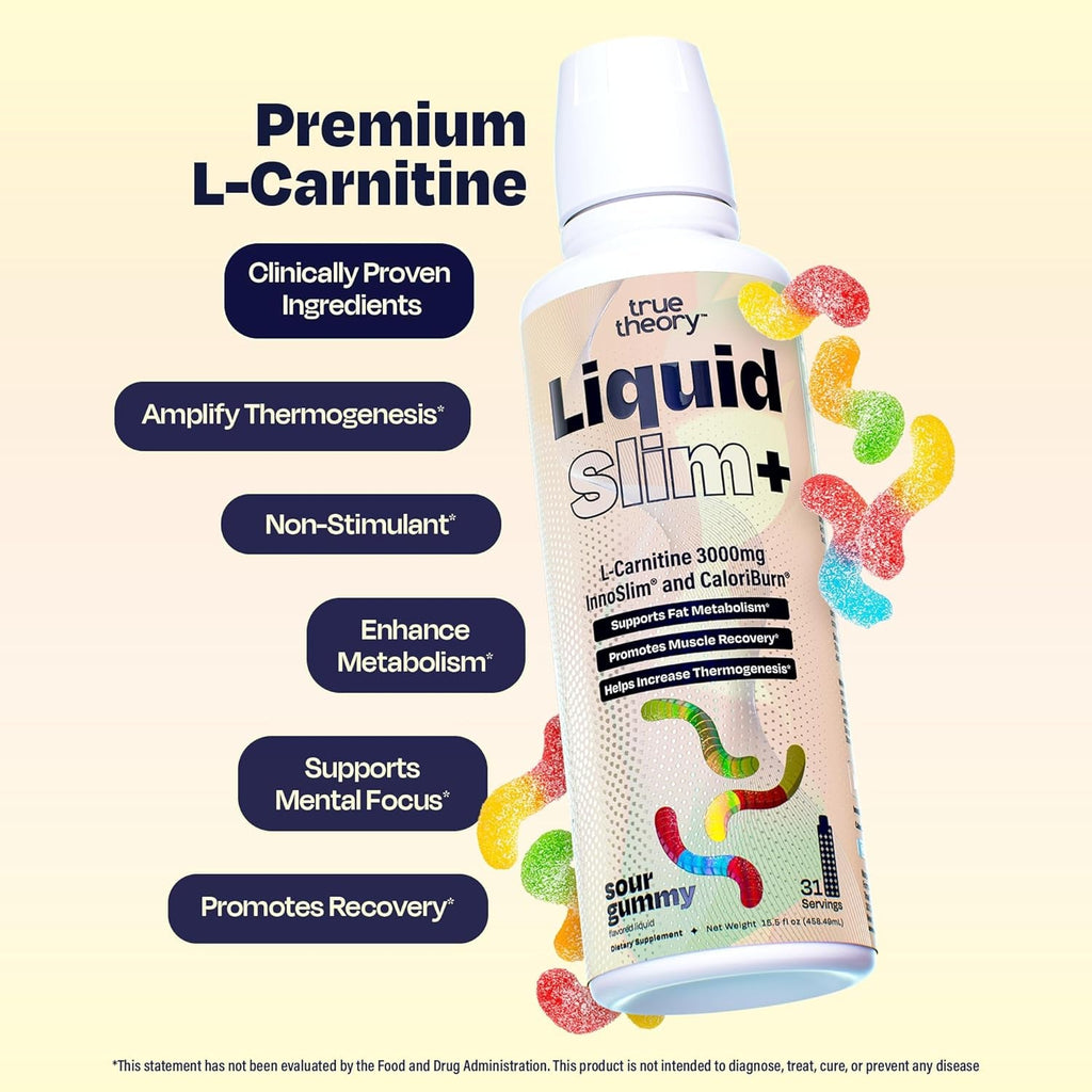 Liquid Slim – Advanced Liquid L-Carnitine 3000Mg with Caloriburn GP® and Innoslim®, Stimulant Free, Zero Calorie, Sugar Free, Sour Gummy Worms Flavor, 31 Servings