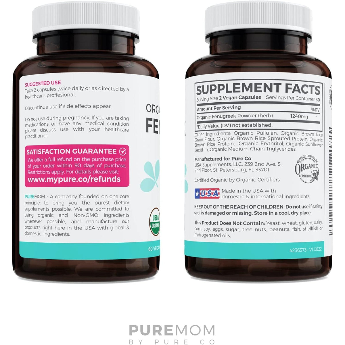 USDA Organic Fenugreek Capsules for Women - Effective Lactation Supplement for Increased Breast Milk Supply - Herbal Breastfeeding Support for Mothers - Gluten Free - 60 Vegan Capsules (No Pills)