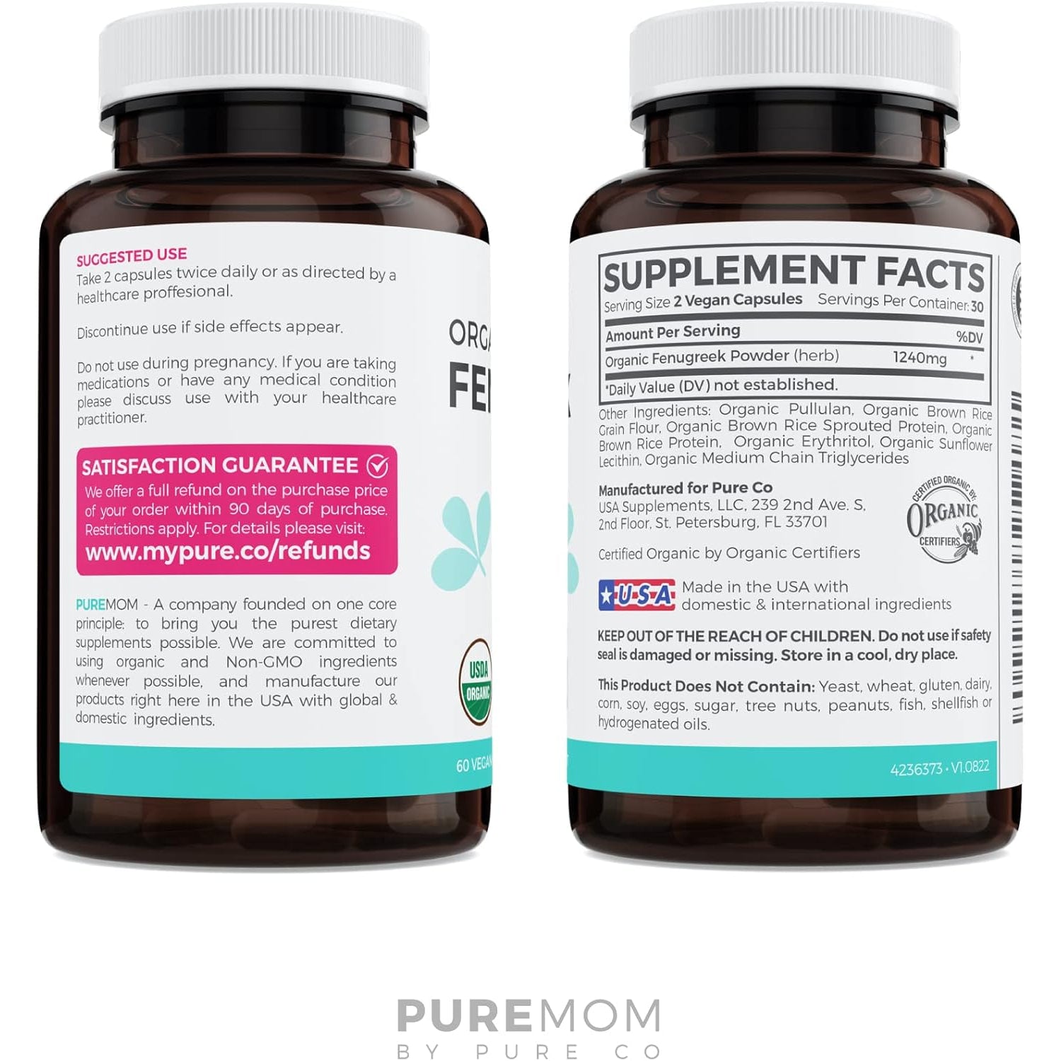 USDA Organic Fenugreek Capsules for Women - Effective Lactation Supplement for Increased Breast Milk Supply - Herbal Breastfeeding Support for Mothers - Gluten Free - 60 Vegan Capsules (No Pills)