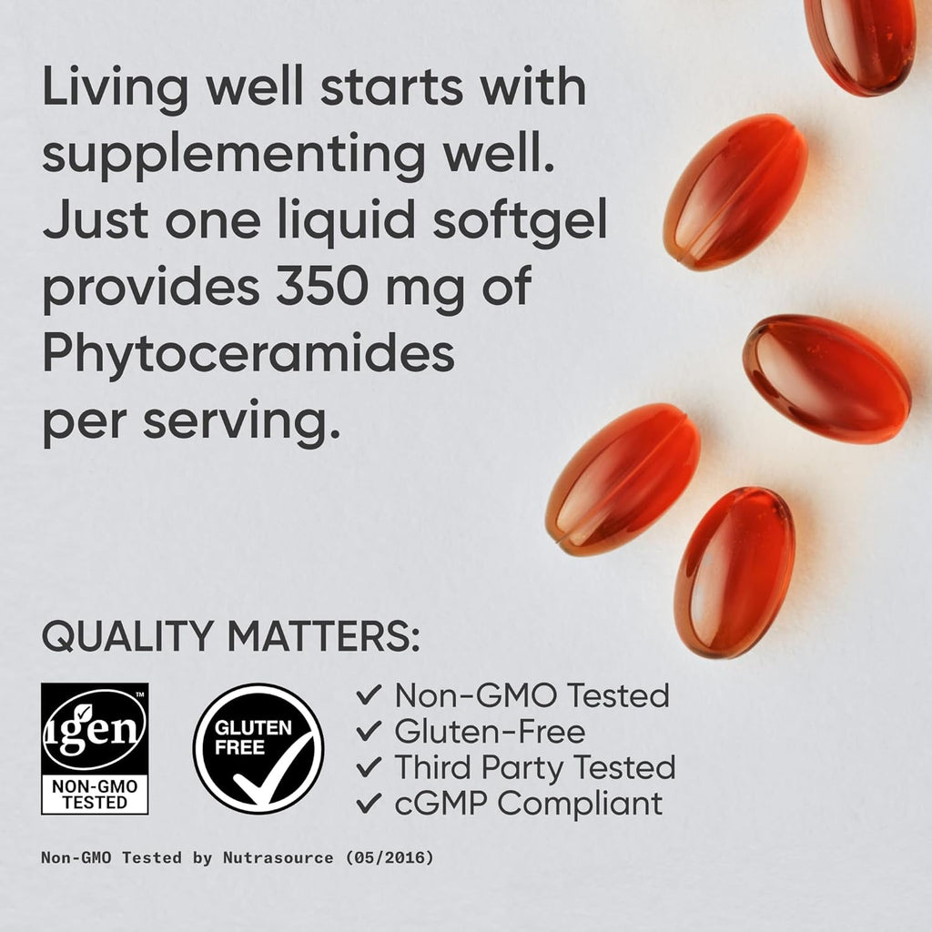 Sports Research® Phytoceramides 350Mg per Softgel - Plant Derived Ceramides for Healthy Skin and Hydration - Non GMO with No Fillers or Synthetic Vitamins - 30 Liquid Softgels