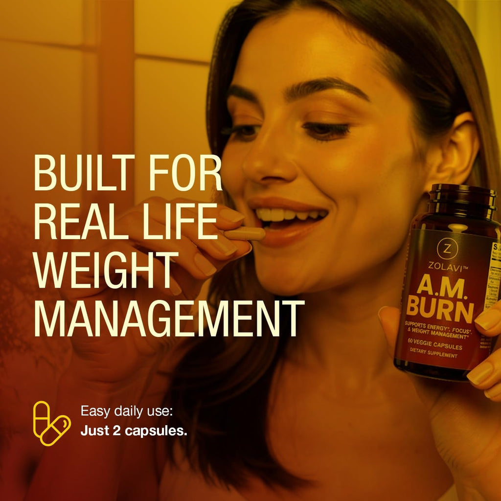 A.M. Burn GLP-1 Supplement Weight Loss Support | Berberine HCL + Chromium Picolinate + Green Tea + Bioperine | Developed by Weight Management Experts | USA Made, GMP Certified, 60 Caps