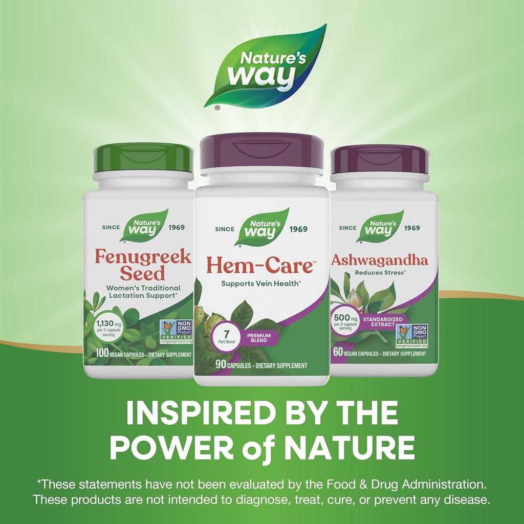 Nature'S Way Premium Hem-Care, Unique Vein Health Blend*, with Vitamins C & E, Choline, Calcium, Phosphorus, Horse Chestnut Extract, and Japanese Sophora Extract, 90 Capsules (Packaging May Vary)