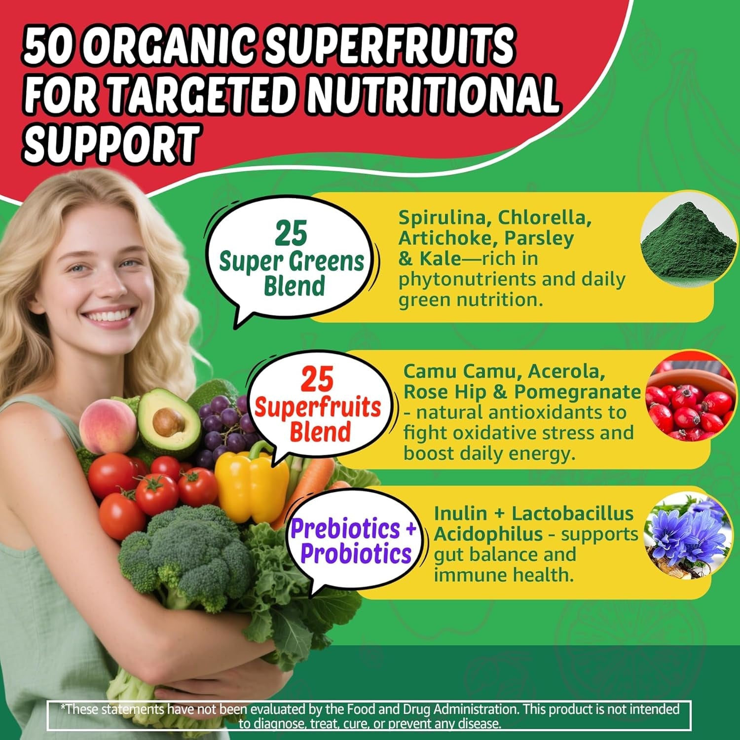 Super Greens Gummies, Daily Green Superfood Supplement W/Spirulina, Chlorella, Mushrooms, Probiotics, Multivitamins, 50+ Super Greens & Veggies Gummies to Boost Immunity, Energy & Gut Health, 120Cts