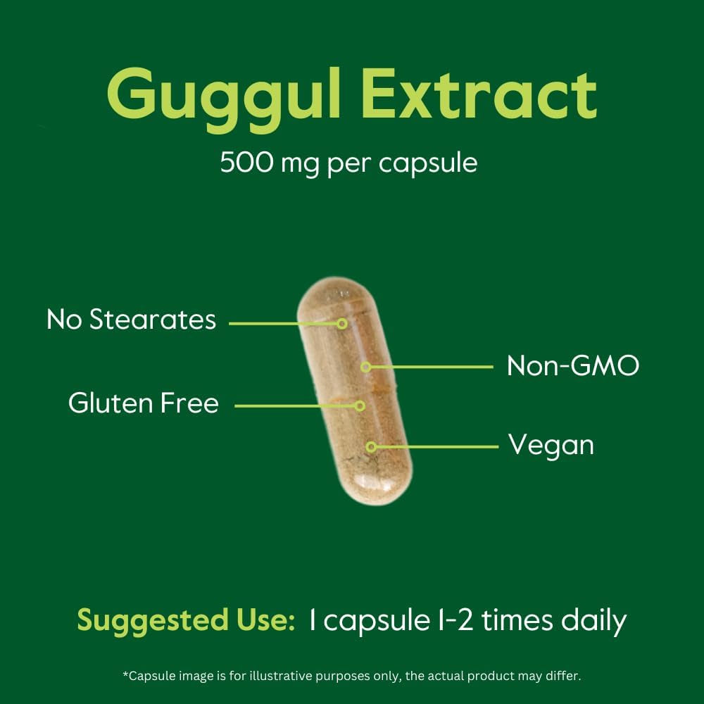 BESTVITE Guggul Extract 500Mg (120 Vegetarian Capsules) - Backed by Clinical Research, Patented and Standardized, Enhanced by Bioperine - No Fillers - No Stearates - Vegan - Non GMO - Gluten Free