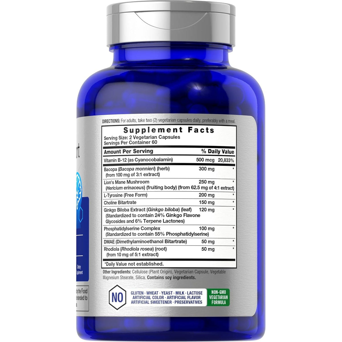 Horbäach Brain Supplement | 120 Capsules | with Phosphatidylserine & DMAE | Advanced Formula for Memory, Focus, Clarity | Vegetarian & Gluten Free | Neuro Support