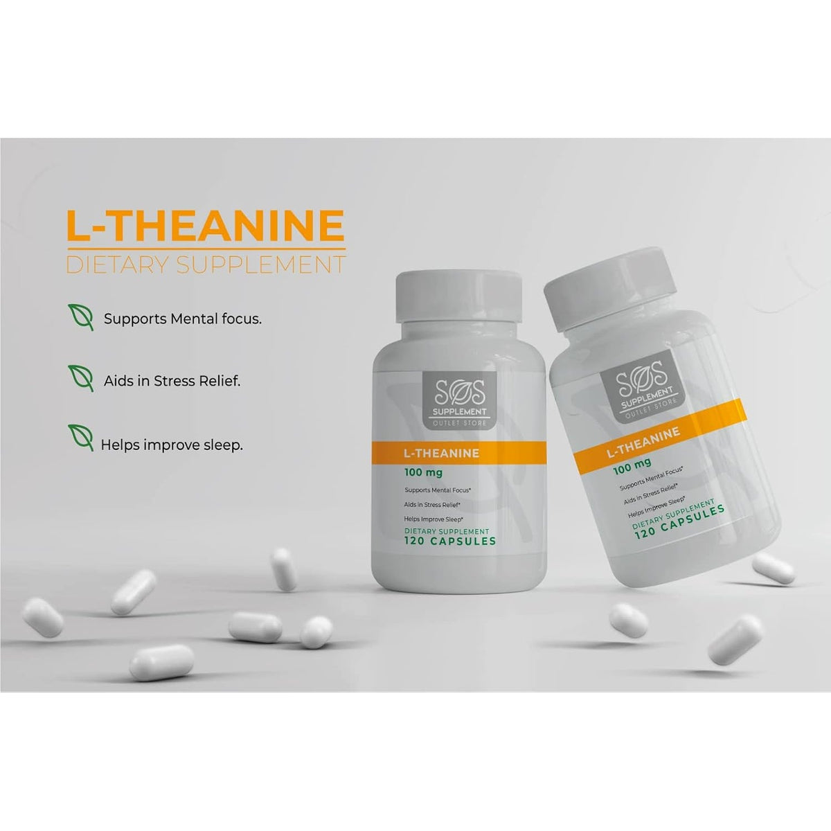 SOS L-Theanine, Brain Support Focus Supplement, 100Mg, 120 Count