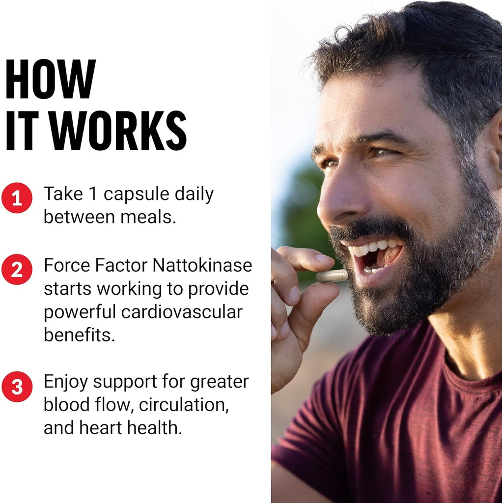 Force Factor Nattokinase 2000 FU, Nattokinase Supplement for Heart Health and Blood Pressure Health, Blood Circulation Pills, Non-Gmo, Vegan, No Gelatin, 90 Vegetable Capsules