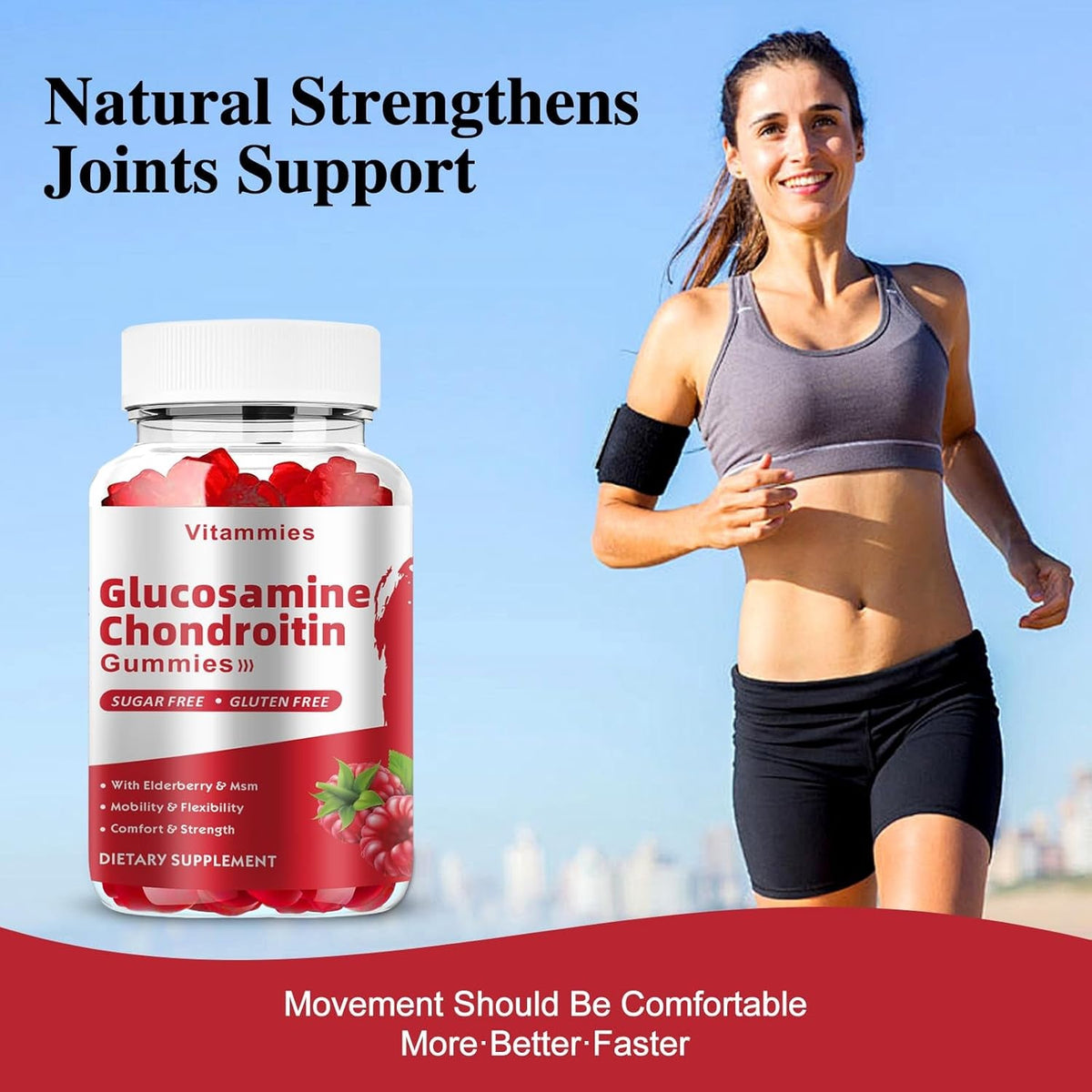 Glucosamine Chondroitin Gummies with MSM & Elderberry Extra Strength - Joint Support, Antioxidant Immune Support Supplement for Adults, Men & Women - 60 Raspberry Gummies