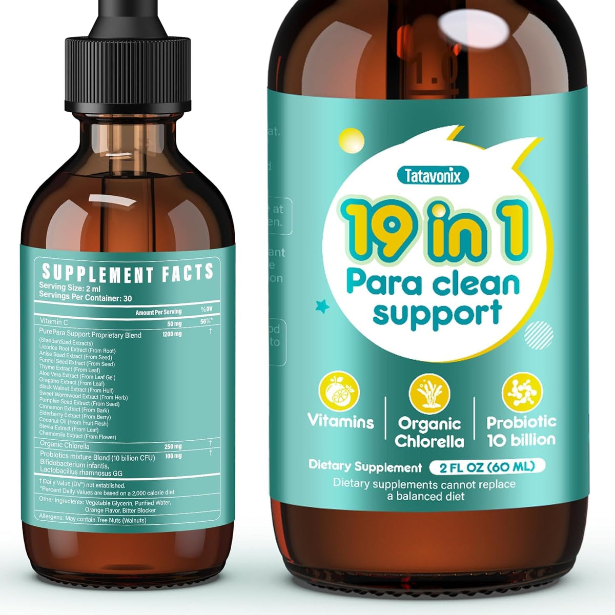 19 in 1 Herbal Gut Cleanse Drops – Wormwood, Black Walnut, Chlorella 250Mg, 10B Probiotics, Clove & Oregano – Liquid Detox Support for Adults & Kids, Alcohol-Free, 2Oz