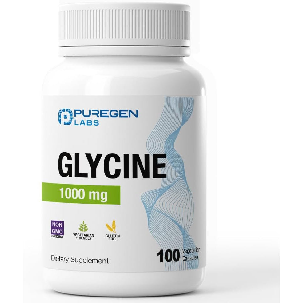 Puregen Labs Glycine 1000Mg [High Potency] 100 Vegetarian Capsules, Promotes Healthy Rest | No Harmful Additives | Non-Gmo, NO Gluten and Dairy -100 Servings
