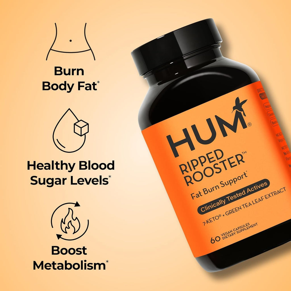HUM Ripped Rooster Natural Green Tea Extract Capsules with Chromium, 7 Keto DHEA, Gluten Free Vegan Green Tea Supplement to Support Cravings, Healthy Diet & Management, 60 Count