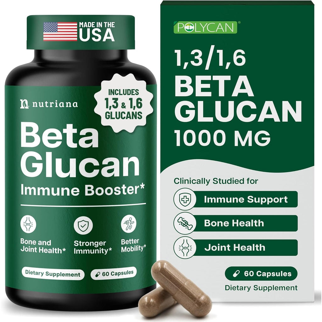 Nutriana Beta Glucan Supplements 1000Mg – 1,3/1,6D Beta Glucan Capsules for Immune Support – Natural Beta Glucans Fiber Supplement – 60 Veggie Capsules (60 Count, Unflavored)