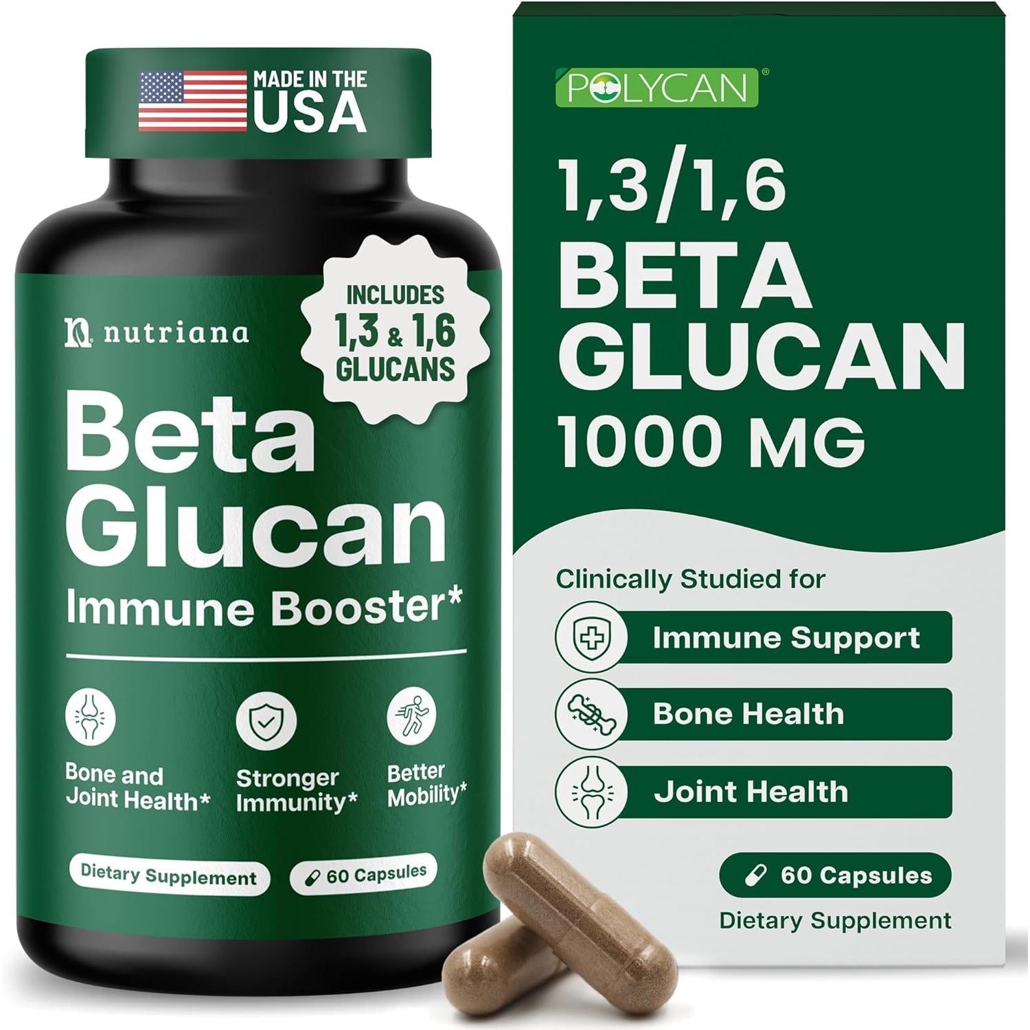 Nutriana Beta Glucan Supplements 1000Mg – 1,3/1,6D Beta Glucan Capsules for Immune Support – Natural Beta Glucans Fiber Supplement – 60 Veggie Capsules (60 Count, Unflavored)