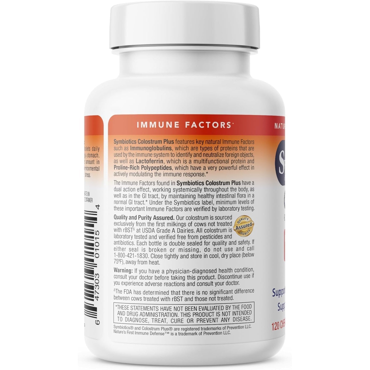 Symbiotics Naturade Colostrum Chewable Tablets Immune & Digestive Support with Lactoferrin, Gluten Free, Low Sugar, Easy Daily Wellness Nutrition (120 Count - Orange Cream)