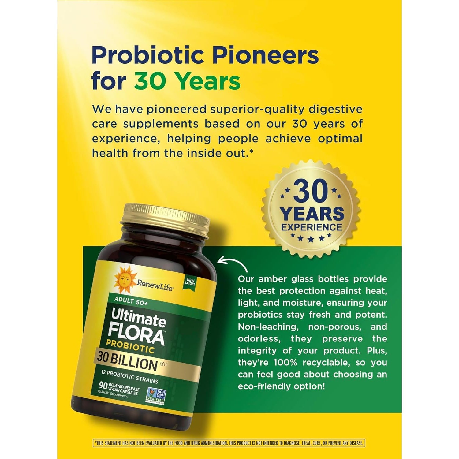 Renew Life Probiotic Adult 50 plus Probiotic Capsules, Daily Supplement Supports Urinary, Digestive and Immune Health, L. Rhamnosus GG, Dairy, Soy and Gluten-Free, 30 Billion CFU, 90 Count