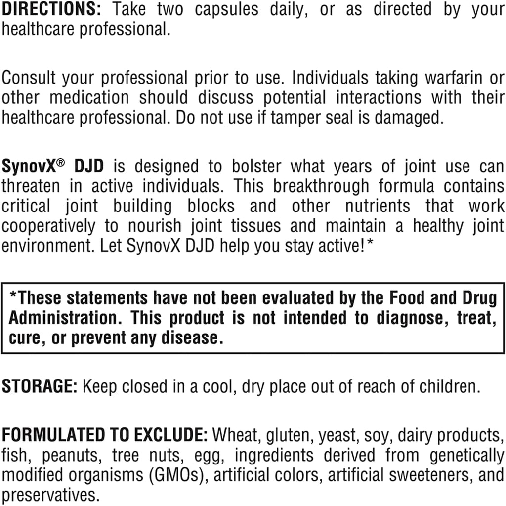 XYMOGEN Synovx DJD - Joint Support Supplement - Helps Maintain Healthy Joints - Provides Joint Tissue Building Blocks with MSM, Green-Lipped Mussel, Chondroitin & Glucosamine - 120 Capsules