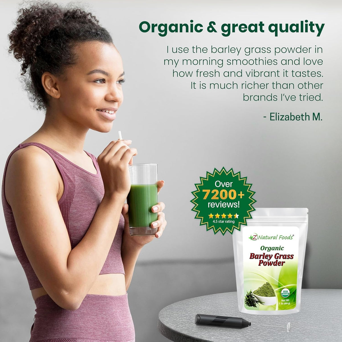 Z Natural Foods Organic Barley Grass Powder - USDA Organic Whole Food Green Blend for Energy Boost, Detox & Ph Balance with Amino Acids, Minerals - Antioxidant Mix for Juice, Water, Smoothies, 1 Lb