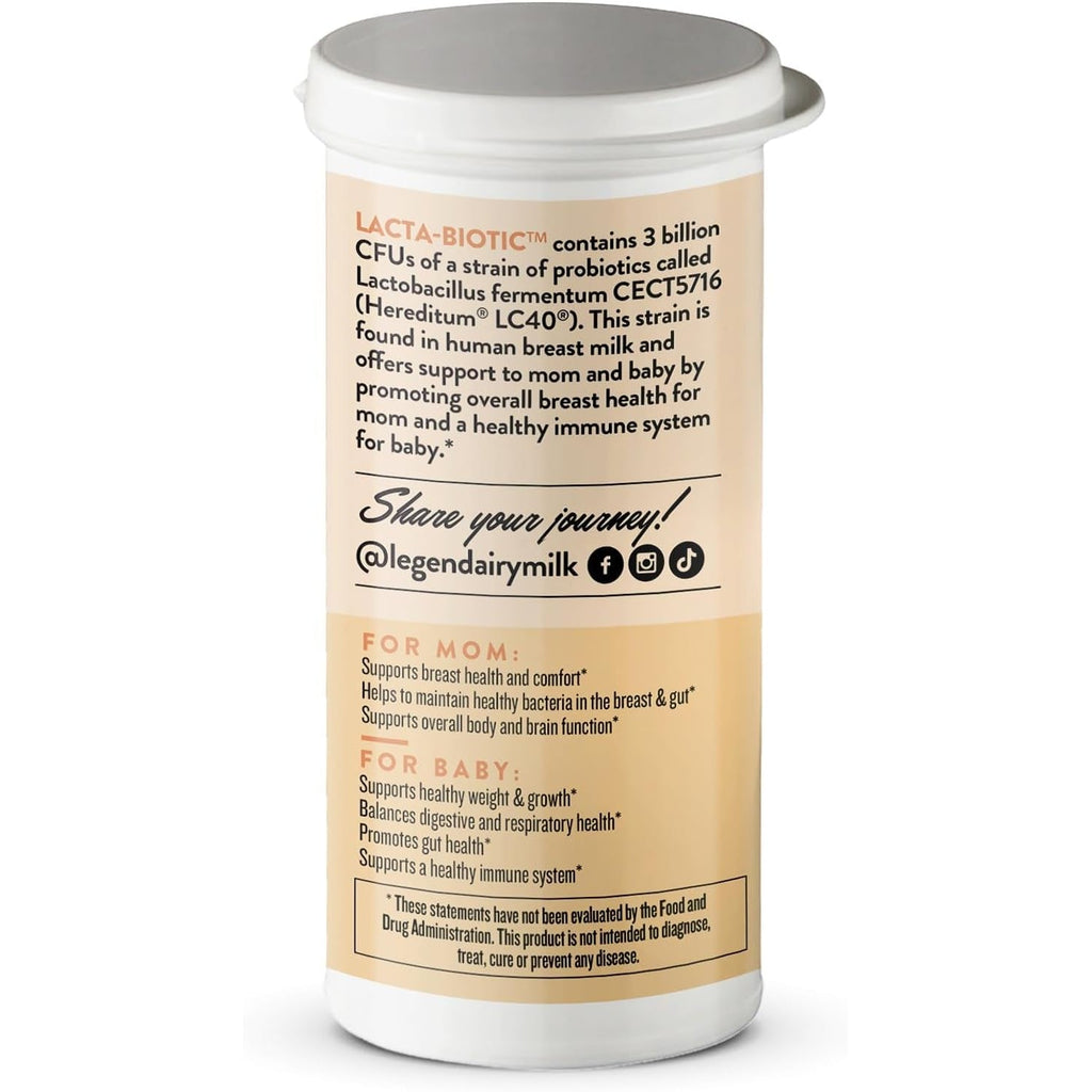 Legendairy Milk Lacta-Biotic Breastfeeding Probiotic | Lactation Supplements | Breast and Gut Health for Mom and Infant Immune Health for Baby | Daily Supplement for Healthy Lactation | 30 Count