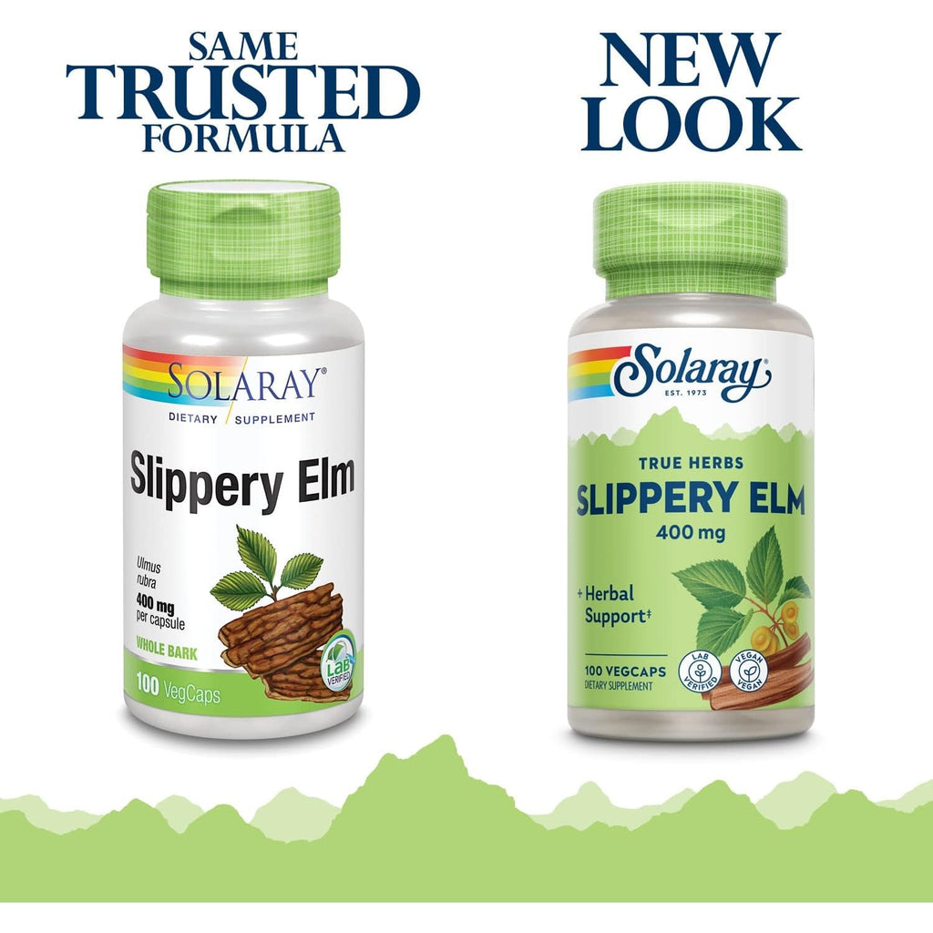 SOLARAY Slippery Elm Bark Capsules (Ulmus Rubra) 400 Mg - Soothing Herbal Support with Mucilage - Vegan, Lab Verified, 60-Day Money Back Guarantee - 100 Servings, 100 Vegcaps