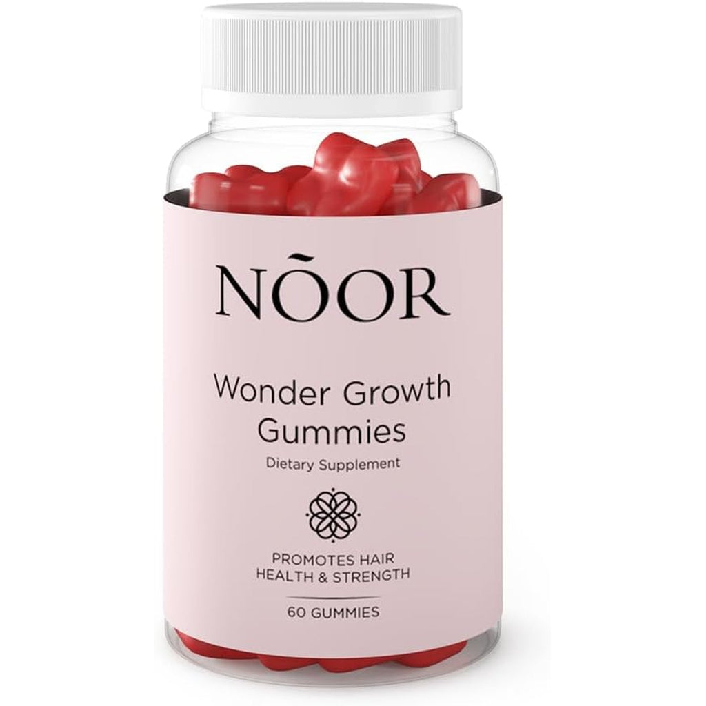 NOOR HAIR Wonder Growth Gummies for Women - Natural Hair Growth Supplement with Folate, B12, Biotin, & Zinc. Supports Hair Regrowth, Thicker Hair. Reduced Shedding - 1 Month Supply